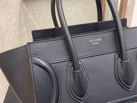 Celine Micro Luggage Bag In Black Smooth Calfskin Gold Tone Metal