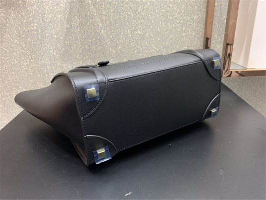 Celine Micro Luggage Bag In Black Smooth Calfskin Gold Tone Metal