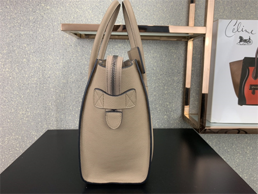 Celine Micro Luggage Bag In Dune Drummed Calfskin Silver Tone Metal