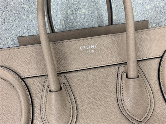 Celine Micro Luggage Bag In Dune Drummed Calfskin Silver Tone Metal