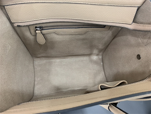 Celine Micro Luggage Bag In Dune Drummed Calfskin Silver Tone Metal