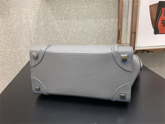 Celine Micro Luggage Bag In Kohl Drummed Calfskin Gold Tone Metal