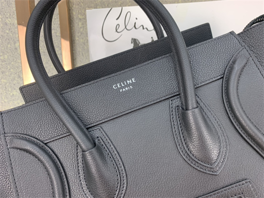 Celine Micro Luggage Bag In Black Drummed Calfskin Silver Tone Metal
