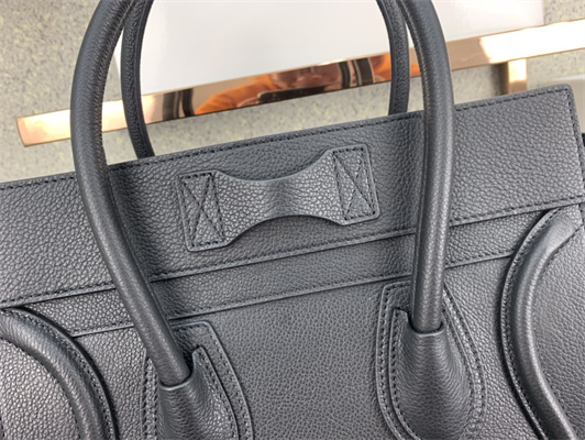 Celine Micro Luggage Bag In Black Drummed Calfskin Silver Tone Metal