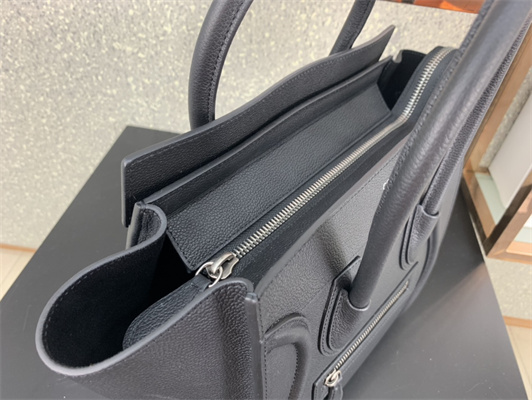 Celine Micro Luggage Bag In Black Drummed Calfskin Silver Tone Metal