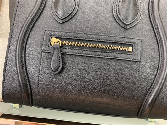 Celine Micro Luggage Bag In Black Drummed Calfskin Gold Tone Metal