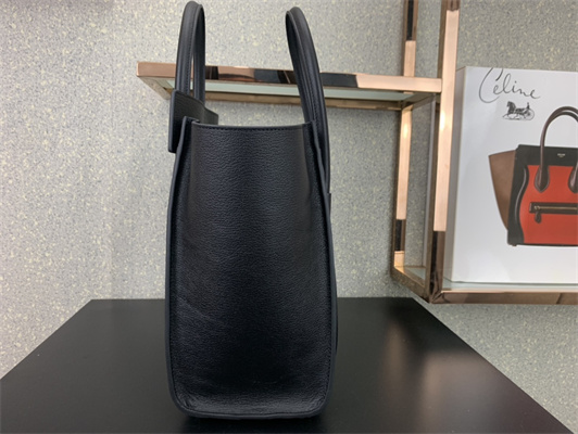 Celine Micro Luggage Bag In Black Drummed Calfskin Gold Tone Metal