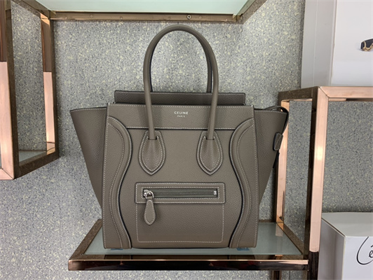 Celine Micro Luggage Bag In Souris Drummed Calfskin Silver Tone Metal