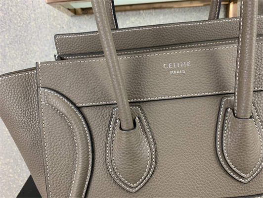 Celine Micro Luggage Bag In Souris Drummed Calfskin Silver Tone Metal