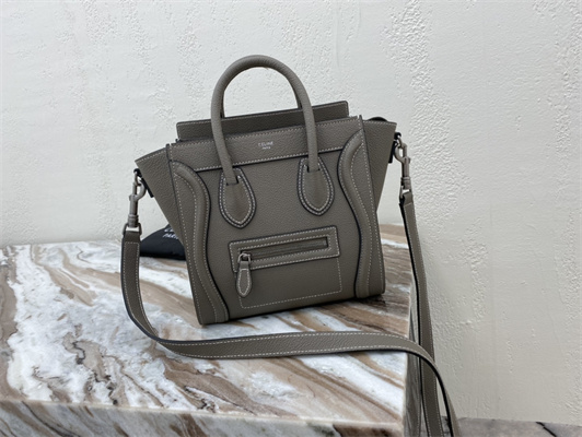 Celine Nano Luggage Bag In Souris Drummed Calfskin Silver Tone Metal