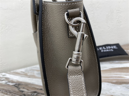 Celine Nano Luggage Bag In Souris Drummed Calfskin Silver Tone Metal