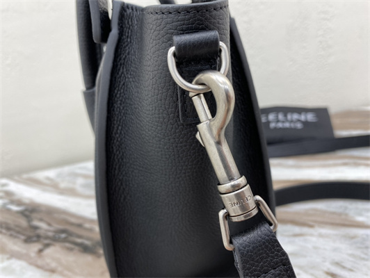 Celine Nano Luggage Bag In Black Drummed Calfskin Silver Tone Metal