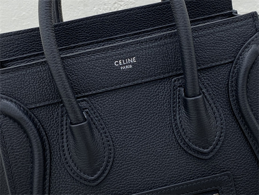 Celine Nano Luggage Bag In Black Drummed Calfskin Silver Tone Metal