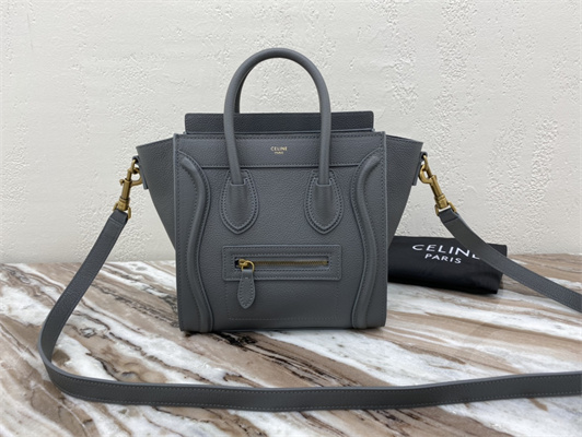 Celine Nano Luggage Bag In Kohl Drummed Calfskin Gold Tone Metal