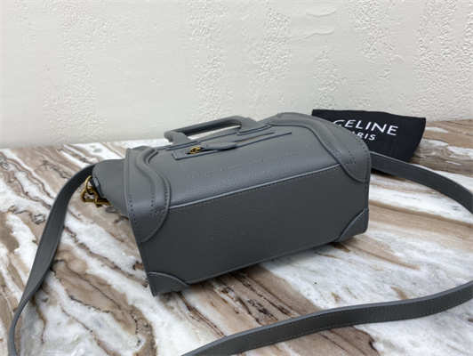 Celine Nano Luggage Bag In Kohl Drummed Calfskin Gold Tone Metal