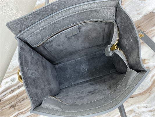 Celine Nano Luggage Bag In Kohl Drummed Calfskin Gold Tone Metal