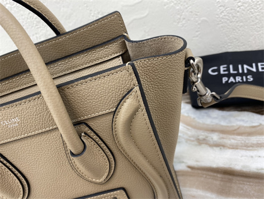 Celine Nano Luggage Bag In Dune Drummed Calfskin Silver Tone Metal