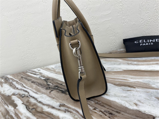 Celine Nano Luggage Bag In Dune Drummed Calfskin Silver Tone Metal