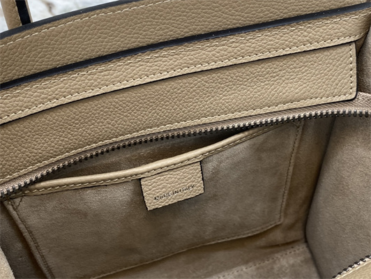 Celine Nano Luggage Bag In Dune Drummed Calfskin Silver Tone Metal