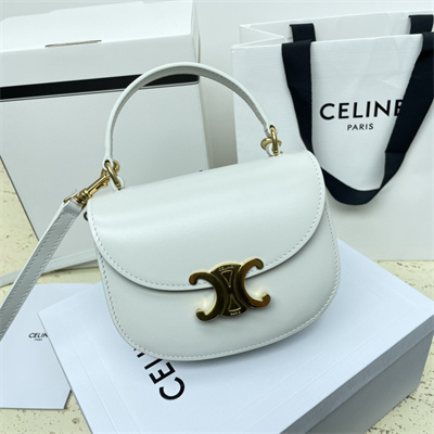 Celine Mini Besace Clea In Shiny Calfskin White