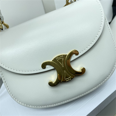Celine Mini Besace Clea In Shiny Calfskin White