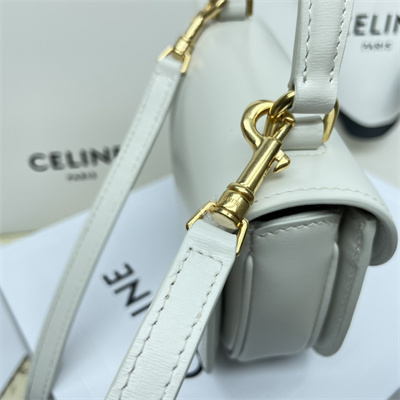 Celine Mini Besace Clea In Shiny Calfskin White
