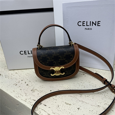 Celine Mini Besace Clea In Triomphe Canvas and Calfskin Tan