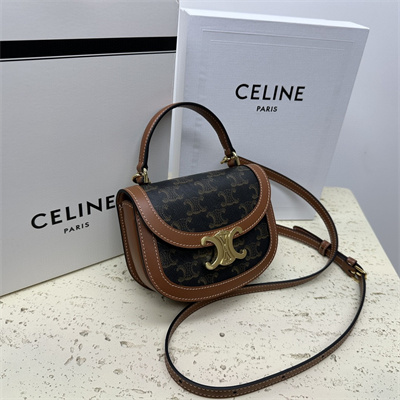 Celine Mini Besace Clea In Triomphe Canvas and Calfskin Tan