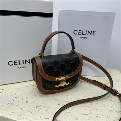 Celine Mini Besace Clea In Triomphe Canvas and Calfskin Tan