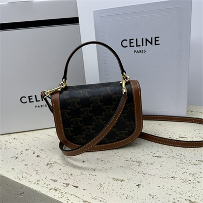 Celine Mini Besace Clea In Triomphe Canvas and Calfskin Tan