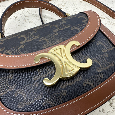 Celine Mini Besace Clea In Triomphe Canvas and Calfskin Tan