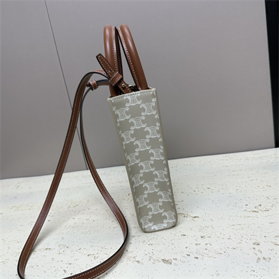 Celine Mini Vertical Cabas In Triomphe Canvas And Calfskin Greige