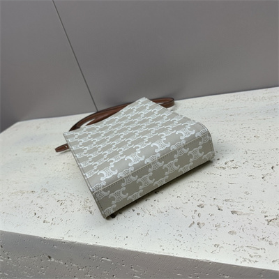 Celine Mini Vertical Cabas In Triomphe Canvas And Calfskin Greige