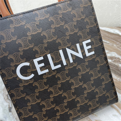 Celine Mini Vertical Cabas In Triomphe Canvas And Calfskin Tan With Celine  Print
