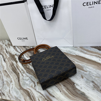 Celine Mini Vertical Cabas In Triomphe Canvas And Calfskin Tan With Celine Emb
