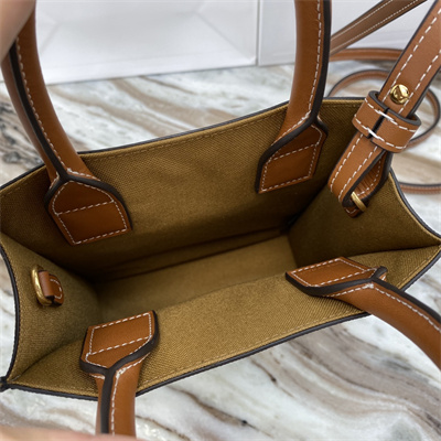 Celine Mini Vertical Cabas In Triomphe Canvas And Calfskin Tan With Celine Emb