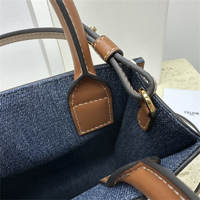 Celine Mini Vertical Cabas In Denim With  Celine All Over Print Navy/Tan