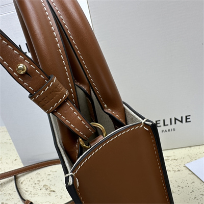 Celine Mini Vertical Cabas In Textile With  Celine All Over Print Nature/Tan