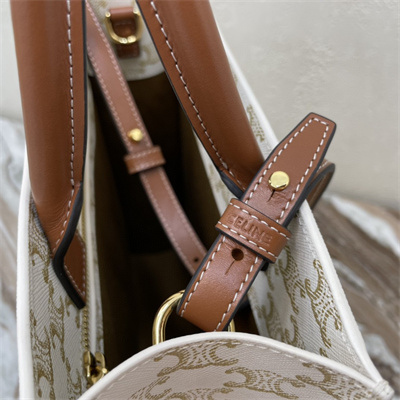 Celine Small Vertical Cabas In Triomphe Canvas And Calfskin With Celine Print White