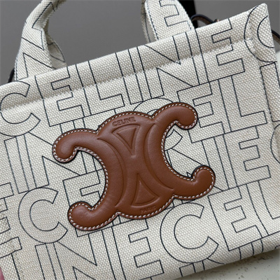 Celine Small Cabas Thais In Textile With Celine Print And Calfskin