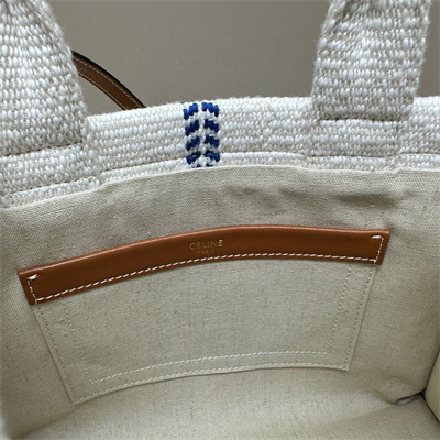 Celine Small Cabas Thais In Striped Textile And Calfskin Blue/White