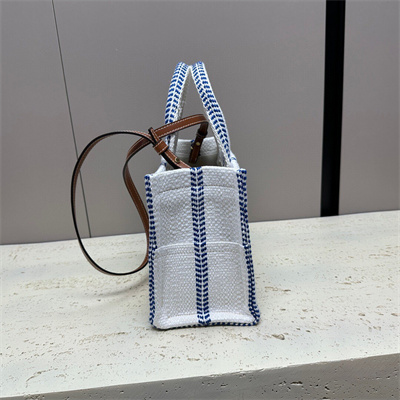 Celine Small Cabas Thais In Striped Textile And Calfskin Blue/White