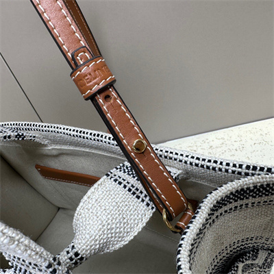 Celine Small Cabas Thais In Striped Textile With Celine Jacquard And Calfskin