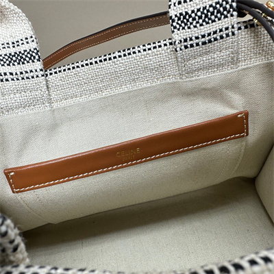 Celine Small Cabas Thais In Striped Textile With Celine Jacquard And Calfskin