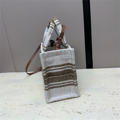 Celine Small Cabas Thais In Striped Textile With Celine Jacquard And Calfskin