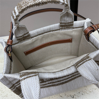 Celine Small Cabas Thais In Striped Textile With Celine Jacquard And Calfskin
