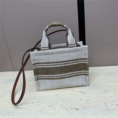 Celine Small Cabas Thais In Striped Textile With Celine Jacquard And Calfskin