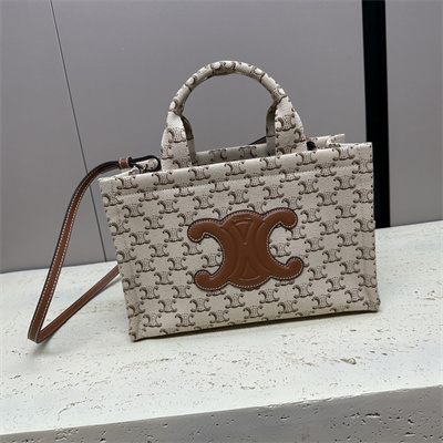 Celine Small Cabas Thais In Textile With Triomphe Canvas Print And Calfskin