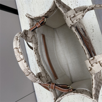 Celine Small Cabas Thais In Textile With Triomphe Canvas Print And Calfskin