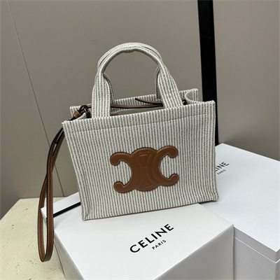 Celine Small Cabas Thais In Striped Textile  And Calfskin
